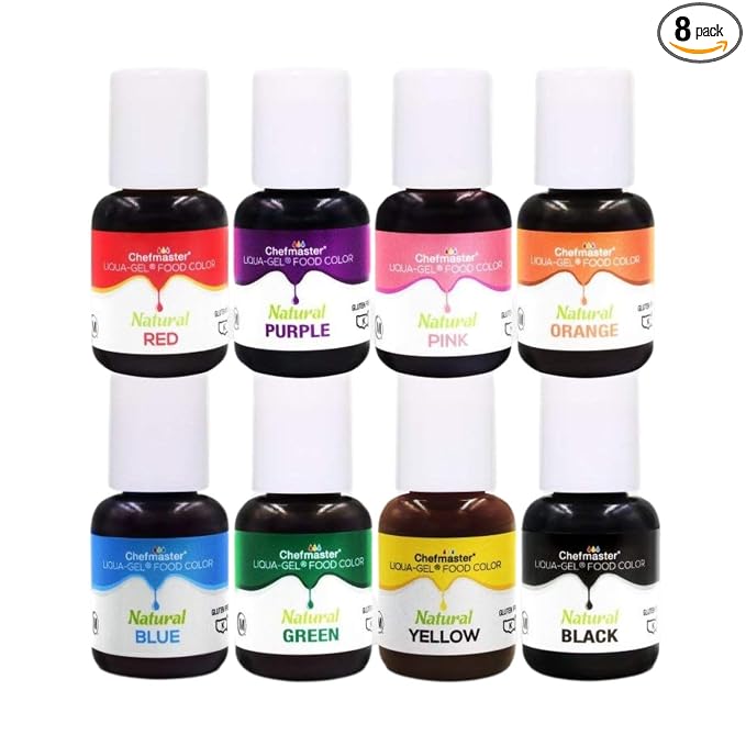 Chefmaster - Natural Liqua-Gel Food Coloring Kit - Natural Gel Food Coloring - 8 Count Pack - Plant-Based Ingredients, Naturally Vibrant Colors, Blends Easily - Made in the USA