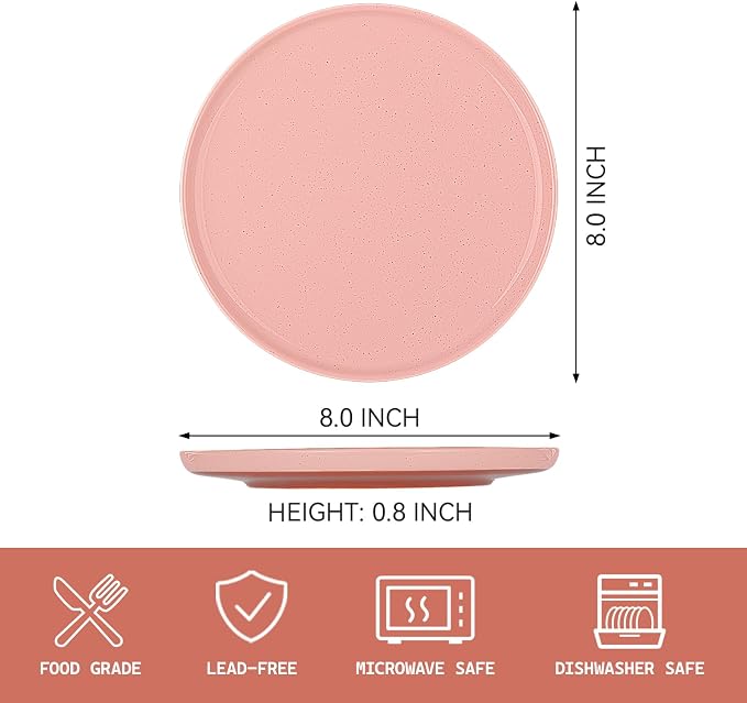 GZG Ceramic Dinner Salad Plates Set of 4, 8 Inch Speckled Dinnerware Dessert Plates with Clay-Tone Base, Microwave Oven Dishwasher Safe