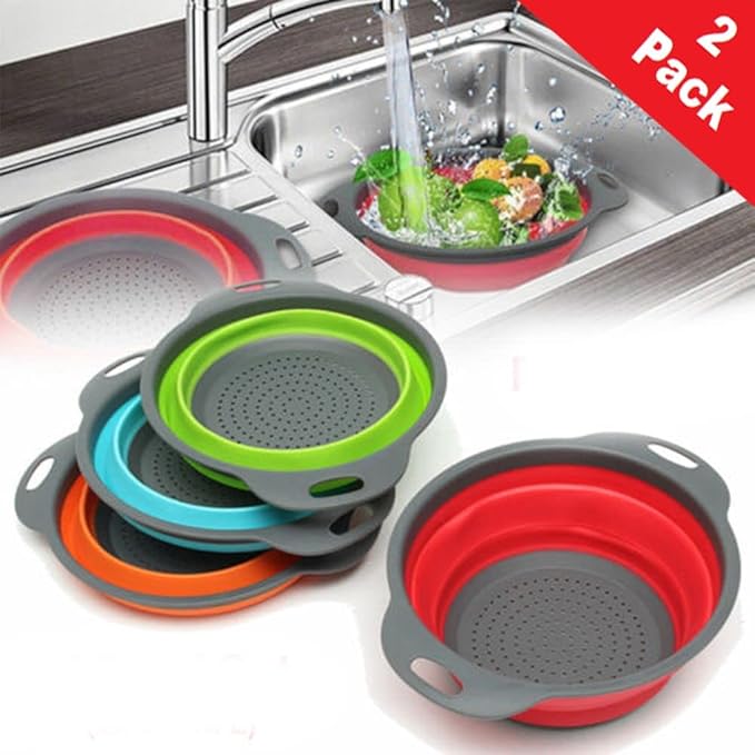 Folding Silicone Rice Strainer Bowl for Kitchen, Collapsible Colander, Fruits Vegetables Washing Basket