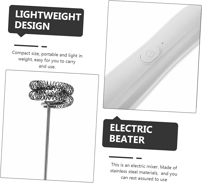 ULTECHNOVO Latte Art Electric Frother Handheld Milk Whisk Portable Egg Blender Multi-speed Drink Mixer Practical Kitchen Accessory