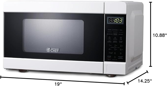 Commercial CHEF CHM990W 900 Watt Counter Top Microwave Oven, 0.9 Cubic Feet, White Cabinet