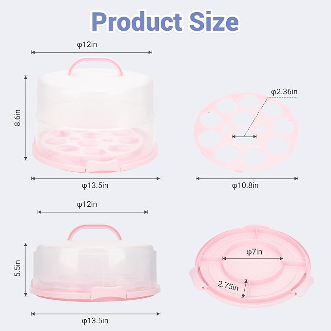 12 Inch Cake Carrier with Lid and Handle – Heavy-Duty Cake Container for Baking Events & Outdoor Trips | Adjustable Height,Portable Food Cake Carrier Storage Solution for Picnics & Camping
