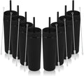 Volhoply 16oz Plastic Skinny Tumbler with Lid and Straw Bulk 8 Pack,Insulated Double Wall BPA Free Matte Acrylic Tumblers,Iced Coffee Travel Mug Reusable Party Cup,Customizable Diy Gifts(Black,8 Set)