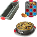 Ultimate Baking Set: Non-Stick Banana Bread Loaf Pan, 12 Cup Mini Muffin Pan with Silicone Liners, and 10 Inch Springform Pan - Professional Bakeware with Silicone Handles