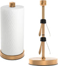 Heavy-Duty Stainless Steel Paper Towel Holder - Easy One-Handed Tear with Suction Cups - Modern Weighted Standing Countertop Dispenser for Kitchen - Holds All Paper Towel Rolls, Gold