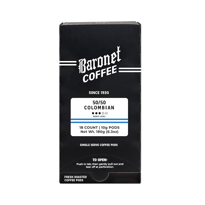 Baronet Coffee Pods [50/50 Decaf Colombian-54 Pods] Single Cup Use, Like Senseo [3 Boxes of 18 Single Serve 10 Gram] Regular Strength, Med Roast [50/50 Decaf Colombian]