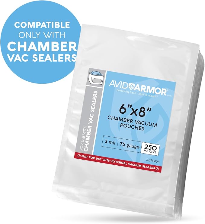 Avid Armor Chamber Vacuum Sealer Bags – 6x8" – 250 Pack – Heavy Duty Commercial Grade, BPA-Free Pouches for Sous Vide, Food Preservation, Meat Storage, Freezing, and Long-Term Storage