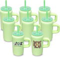 8 Pack 16 oz Sublimation Tumblers with Handle and Straw for Kids, Stainless Steel Sublimation Tumblers Bulk with Lids, Vacuum Insulated Iced Coffee Cups for DIY Craft Heat Press Print (Green,8 pack)