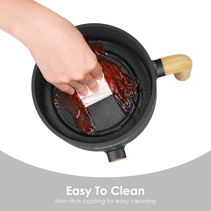 Audecook Hot Pot Electric, 1.5L Rapid Noodles Cooker, Portable Nonstick Mini Multicooker, Travel Electric Pot with Dual Power Control for Ramen/Pasta/Soup/Steak/Egg/Oatmeal (Black)