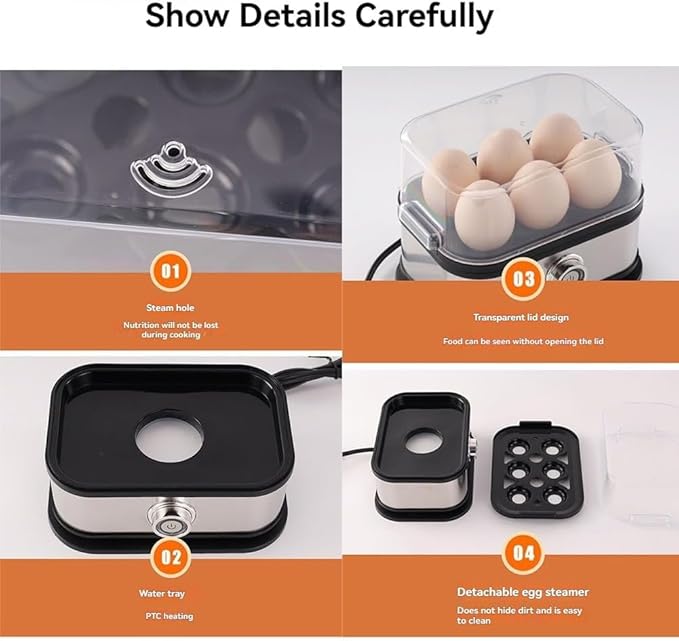 Smart Egg Cooker with Auto Shut, Rapid Egg Cooker Electric 6 Eggs Capacity, Hard, Medium, Soft Boiled Egg Poacher, egg steamer, Multi-function, Knob Controled Auto Shut-Off Function