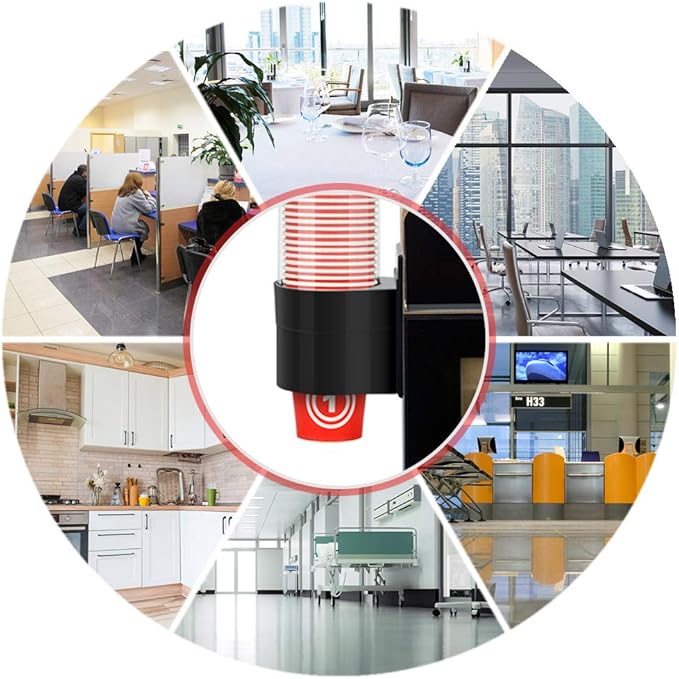 Cup Dispenser, Wall Mount Water Cooler Cup Holder Fits 5oz - 7oz Disposable Paper Plastic Cups for Home Office Hospital Cups Organizer, Adhesive Paste or Screw Install (Black, Medium)