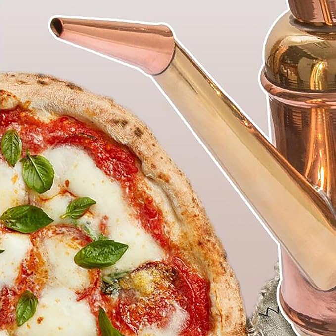 ikasus Olive Oil Dispenser Bottle, Retro Classic European Handmade Copper Oil Pot, Drip Free/Everyday-use Oil Vinegar Cruet, for Kitchen Restaurant Pizza Shop and Bakery, Gold, 450ML