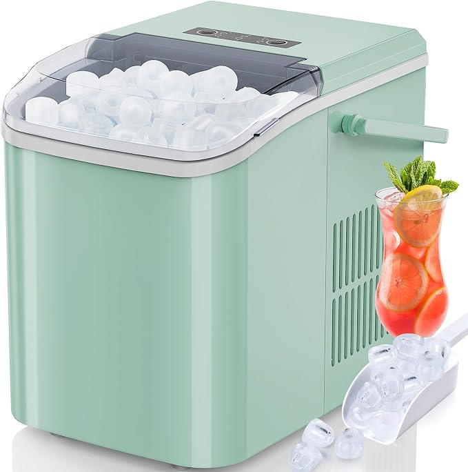 Hexago Countertop Ice Maker, 6-Min Fast Ice Machine with 2 Sizes Bullet Ice, Self-Cleaning Portable Ice Maker with Handle, 26.5 lbs/24H, Quiet Ice Maker for Home, Office, RV & Party