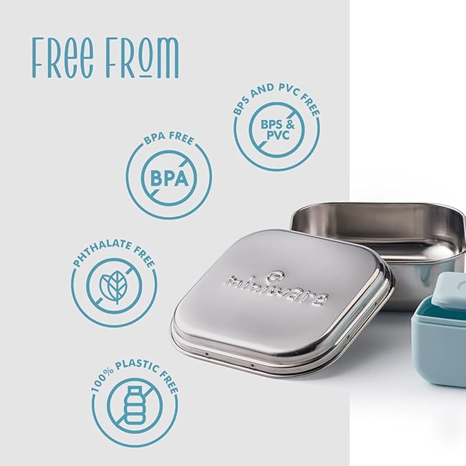 Miniware GrowBento Box and 2 Silipods | Stainless Steel food grade silicone bento containers - Bento Lunch Box for Kids and Silicone Storage Containers | Bento Box for Kids (Steel+ Aqua)