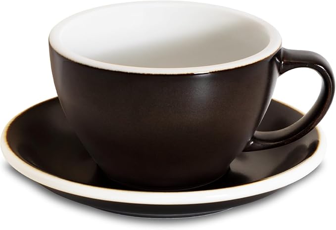 Loveramics Coffee Cup Ceramic, 10 oz Latte Art Cup with Saucer for Cappuccino, Tea, Espresso, Thick - walled stoneware Cappuccino mug Set for Cafe and Barista - Potters Colours (Gunpowder, 10OZ)