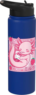 Kawaii Axolotl Strawberry Milk Shake Carton Japanese Anime Stainless Steel Insulated Water Bottle