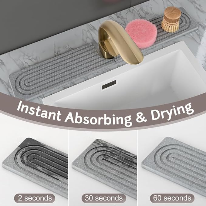 Fast Drying Stone Faucet Mat for Kitchen Sink, Diatomite Water Absorbing Stone Tray for Sink to Prevent Pooling, U-Shaped Stone Faucet Mat Fits Kitchens and Bathrooms