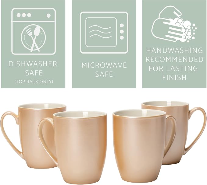 Elanze Designs Pearlescent Sand Finish 10 ounce New Bone China Coffee Cup Mugs Set of 4