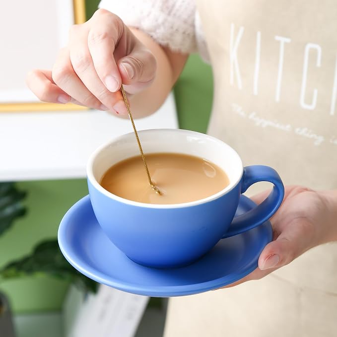 Yundu Ceramics Latte Cup and Saucer - 10 oz for Cappuccino,Tea,Cafe Mocha, Set of 4,Matte Mixed Color