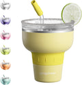 16 oz Stainless Steel Insulated Cocktail Tumbler with Lid and Straw - 320 Sippable Stemless Margarita Wine Cup for Party | Yellow