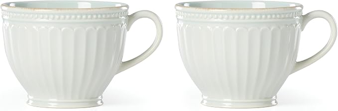 Lenox French Perle Groove Dinnerware, Stoneware, Latte Mugs Set of 2