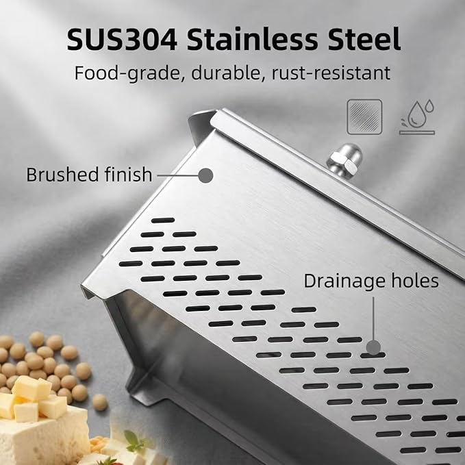 Tofu Press -304 Stainless Steel Cheese Press, Paneer Make and Vegetarian Tofu Press, Heavy Pressure Adjustable,BPA Free, Dishwasher Safe for tofu Maker and ham Press,Meat pressing (6.3*4.7*4.8 in)