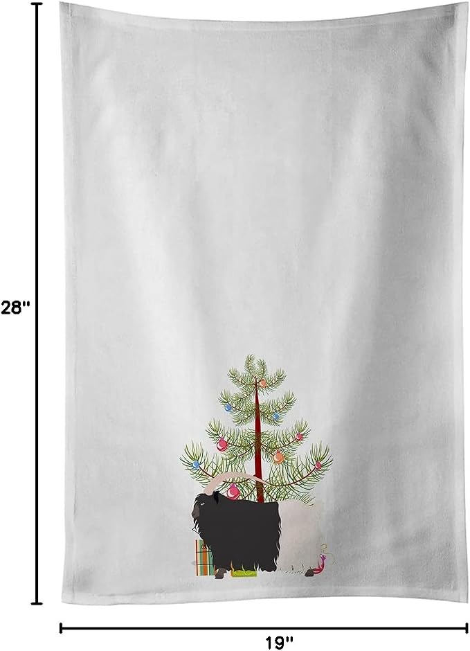 Caroline's Treasures BB9254WTKT Welsh Black-Necked Goat Christmas White Kitchen Towel Set of 2 Dish Towels, Teal Decorative Bathroom Hand Towel for Hand, Face, Hair, Yoga, Tea, Dishcloth, 19 X 25, Wh