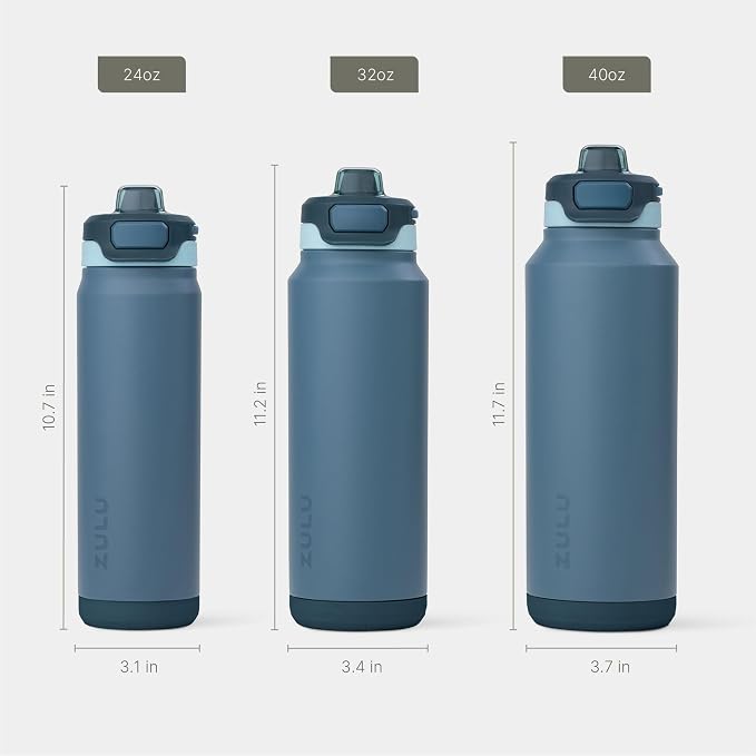 ZULU Powerfill Pro 40oz Stainless Steel Water Bottle with Quick Fill Lid, Triple Walled Vacuum Insulated Metal, Leak Proof Locking Lid, Sip and Chug, Reusable BPA Free, High Tide