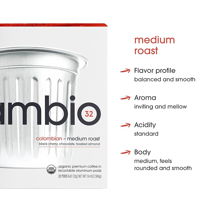Cambio Roasters Colombian Medium Roast Organic Coffee Pods - The Only Organic Recyclable Aluminum Coffee Pods, Small Batch Roasted, Keurig® Compatible, Bold Flavor & Longer Lasting Freshness, 60 Count