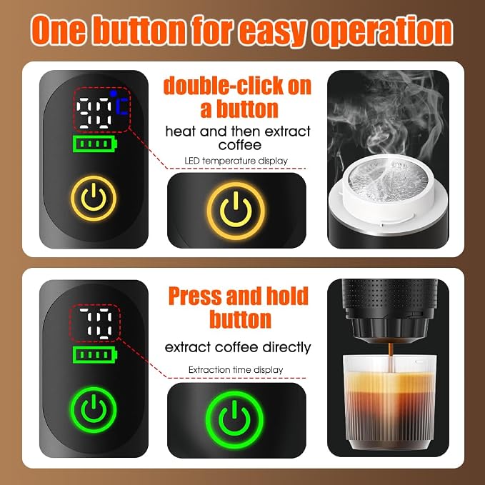 Portable Coffee Maker for Travel,Self-Heating Espresso Machine with USB-C,LED Display,20 Bar,Compatible with Coffee Grounds&Capsules (Ns&DG)–Portable Espresso Maker for Car,RV,Camping,Office
