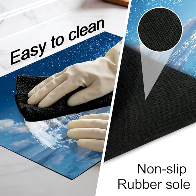 Stove Top Cover for Electric Stove 28.4 x 20.5 Inch Non Slip Stove Mat Oil Proof Blue Ocean Sky Glass Cooktop Protector Kitchen Counter Mat