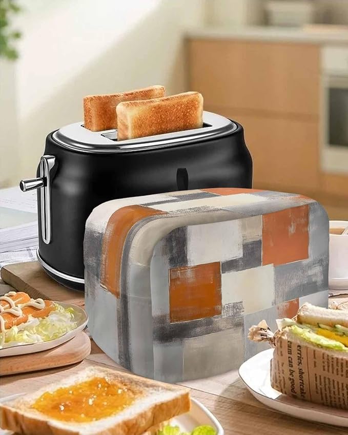 Burnt Orange Grey Toaster Cover 2 Slice, Oil Painting Modern Dustproof Bakeware Oven Protector with Top Hook, Abstract Art Waterproof Small Kitchen Appliance Toasters Dust Cover, 11"x6"x8"