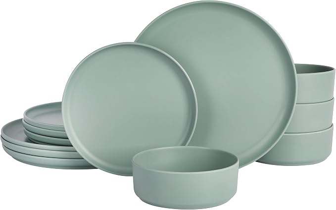 Gibson Home Canyon Crest Stackable Matte Melamine Set - Sage Green, Service for Four (12pcs)