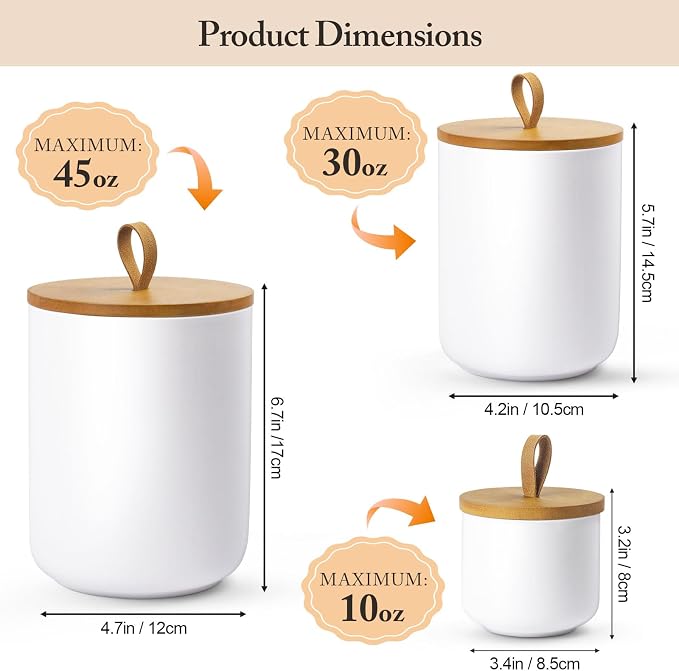 3-Piece Ceramic Canisters Set,Airtight Food Storage Jars with Bamboo Lids for Kitchen Countertop,Flour Sugar Coffee Tea Pasta Cookie Container,White Decorative Pantry Organization Jars