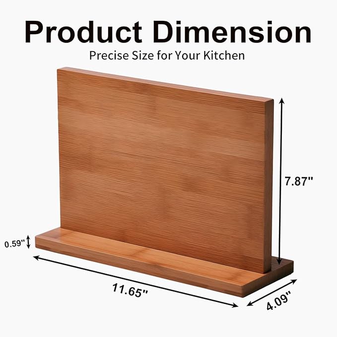 Bamboo magnetic knife holder - Double-Sided magnetic knife block with Strong Magnets, Space-Saving knife magnetic strip for Kitchen Countertop, Multipurpose knife organizer