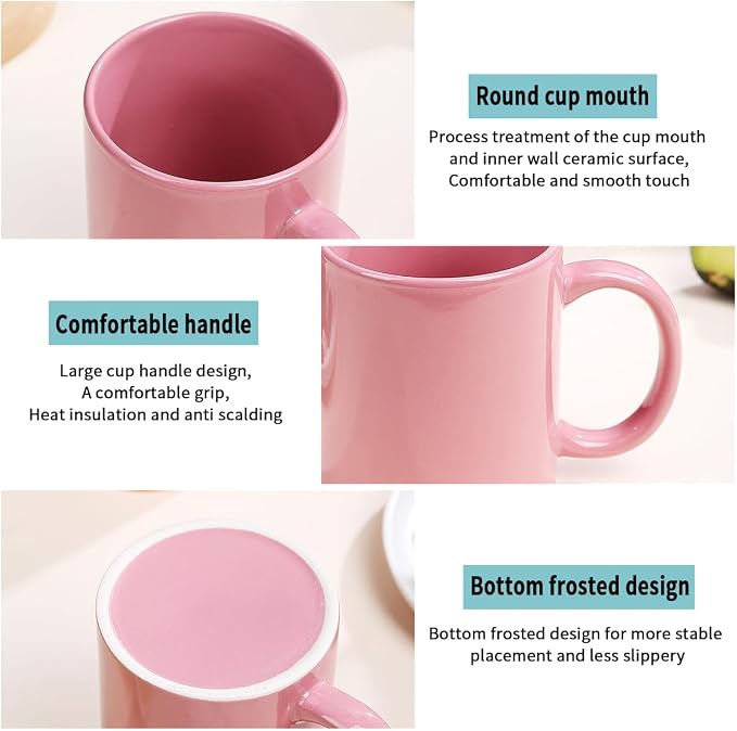 Evanda Coffee Mugs Set of 6 Pieces 12oz, Ceramic Cups with Handle for Latte, Hot Tea, Cappuccino, Mocha, Cocoa, Milk, Dishwasher Safe, Mutil Colors