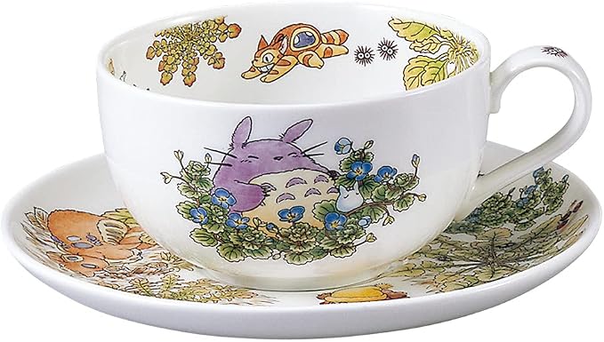 Noritake T97285A/4660-1 My Neighbor Totoro Milk Tea Cup & Saucer, 11.8 fl oz (325 cc), Large Dog Fuguri, Microwave Safe, 1 Guest, Bone China