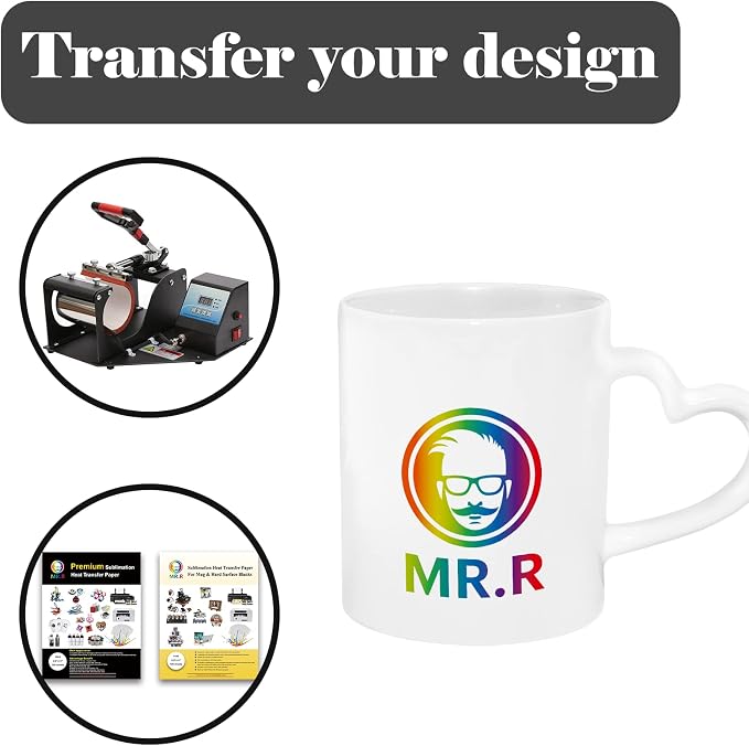 MR.R Sublimation Blanks Dishwasher White Ceramic Coffee Mugs 11oz Blank Ceramic Classic Drinking Cup Mug with Heart Handle For Milk Tea Cola Water, Set of 2…