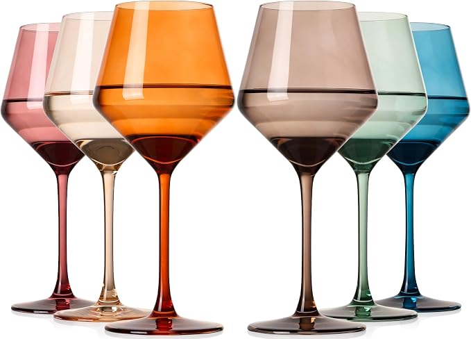 Colored Wine Glasses Set of 6-17.5【Hand Blown】 Crystal Colorful Wine Glasses with Tall Long Stems, Elegant Muticolor Colored Glassware - Unique Gifts for Wine Lovers-Wedding Gifts