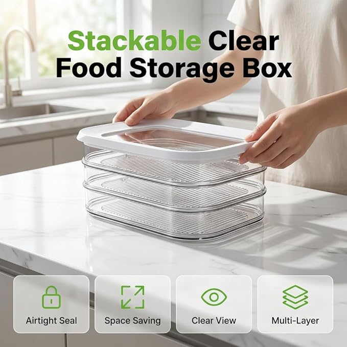 Multi-layer Food Storage Box with Lid, Deli Meat Ham and Cheese Container for Fridge, Stackable Container Set for Meal Prep, Fridge Organization, Pantry Storage