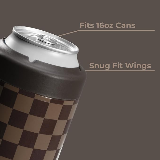 HydroJug Tall Can Cooler 16 oz, Stainless Steel Can Holder, Autumn Checkers