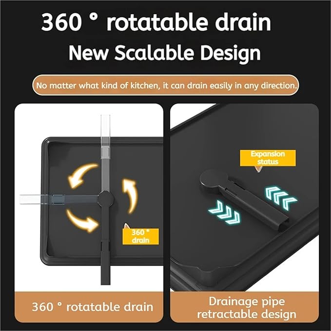 Adjustable Stainless Steel Dish Drying Rack with Drainboard, Over Sink Plate Drainer & Kitchen Organizer(Black Suit)