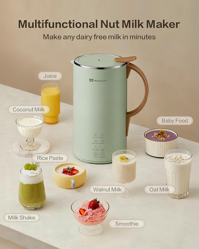Automatic Nut Milk Maker, 20 oz Soy Milk Maker, Homemade Almond, Oat, Coconut, Soy, or Plant-Based Milk and Dairy Free Beverages, Almond Milk Maker with Delay Start/Boild Water/Self Clean - Green