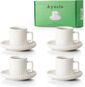 2.5OZ Mini Espresso Cups Set of 4, White Cream Ceramic Demitasse Espresso Mugs with Saucers, Small Coffee Cups for Single/Double Espresso Shots