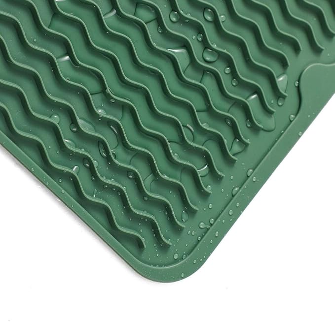 MicoYang Silicone Dish Drying Mat for Multiple Usage,Easy clean,Eco-friendly,Heat-resistant Silicone Mat for Kitchen Counter or Sink,Refrigerator or drawer liner Green L 16 inches x 12 inches