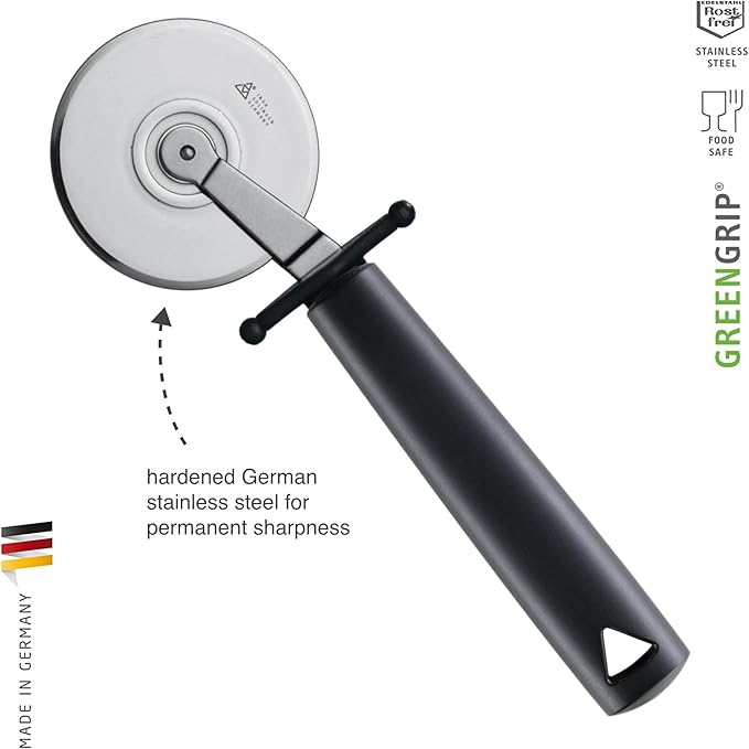 triangle Pizza Cutter - 3 in. (7.6 cm) - Stainless Steel Wheel Blade for Cutting Pizza & Pasta Dough - GreenGrip Handle - Made in Germany