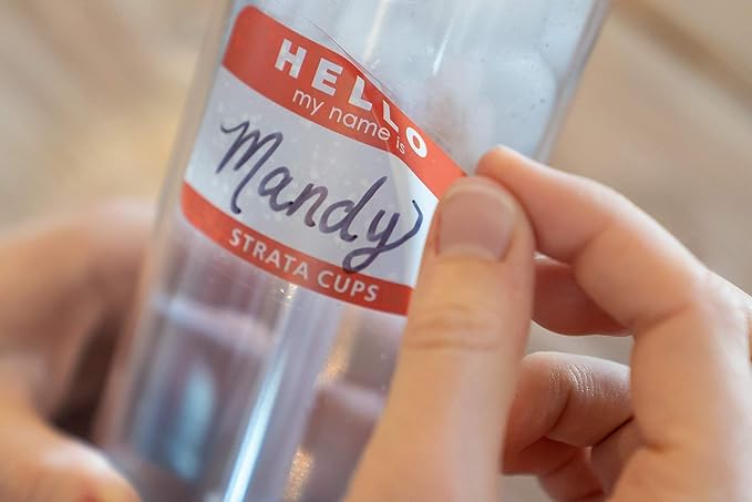 STRATA CUPS 12 Colored Skinny Tumblers with Lids and Straws | 16oz Reusable Cup Double-Wall Clear Tumbler with Lid and Straw, Durable Acrylic Tumblers With FREE Straw Cleaner & Name Tags