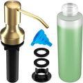 Soap Dispenser for Kitchen Sink, Kitchen Sink Soap Dispenser with 17 OZ Bottle, Refill from The Top Bar, Longer Threaded Shaft Shank, Wide Pump Head Base (Golden)