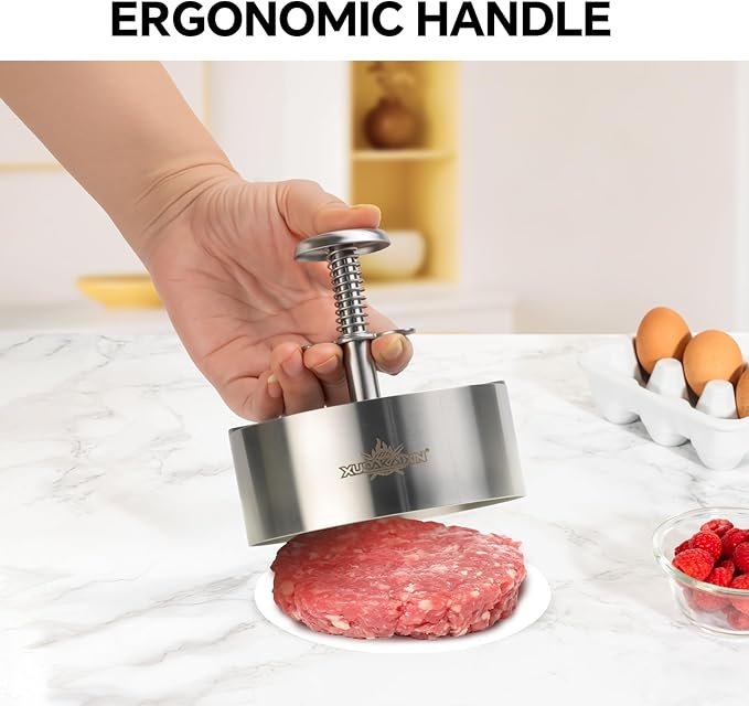 Hamburger Press Patty Maker,304 Stainless Steel Burger Press, Non-Stick Patty-Making molds Suitable for Beef, Vegetables, and Burgers. BPA-Free,Dishwasher Safe (5.5")