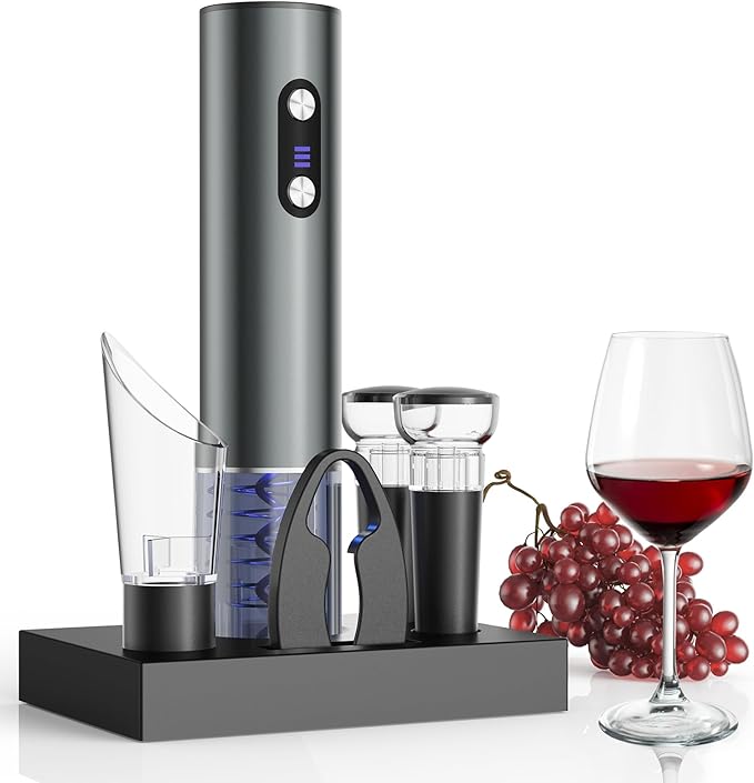 Newise Rechargeable Electric Wine Opener Gift Set: Wine Opener, Aerator, Vacuum Stoppers & Foil Cutter - Wine Lovers Gifts for Women Men, Mom